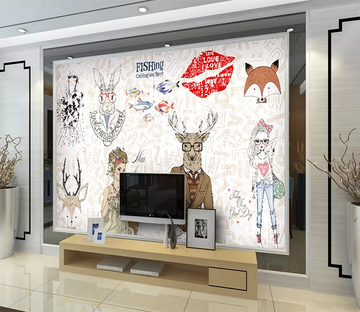 3D Red Lips Deer Head 46 Wallpaper AJ Wallpaper 2 