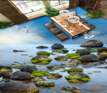 3D Seaside Stones 374 Floor Mural Wallpaper AJ Wallpaper 2 