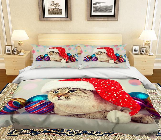 3D Christmas Hat Cat 152 Bed Pillowcases Quilt Wallpaper AJ Wallpaper 