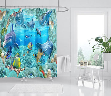 3D Dolphin Sea Turtle 052 Shower Curtain 3D Shower Curtain AJ Creativity Home 