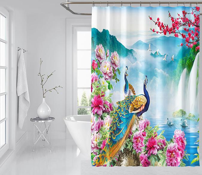 3D Proud Peacock Flower 057 Shower Curtain 3D Shower Curtain AJ Creativity Home 
