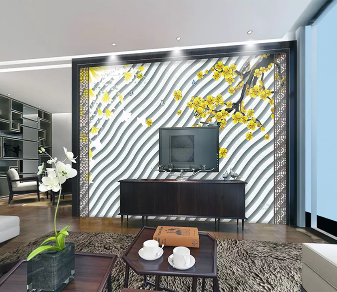 3D Yellow Flower Butterfly 1169 Wallpaper AJ Wallpaper 2 