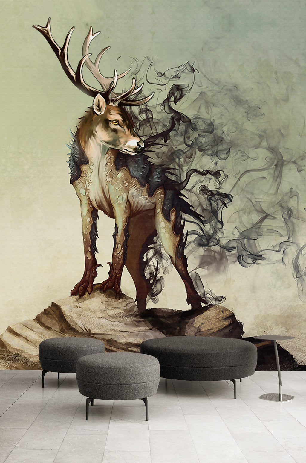 3D Deer Black Fog WG123 Wall Murals