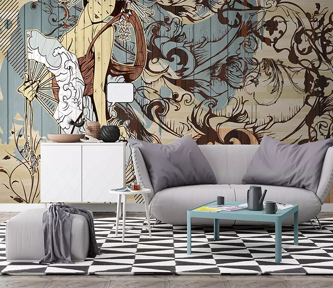 3D Painting Woman Fan 334 Wallpaper AJ Wallpaper 2 