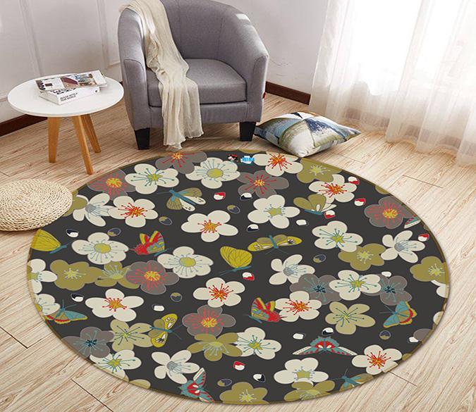 3D Butterfly White Flower 320 Round Non Slip Rug Mat Mat AJ Creativity Home 