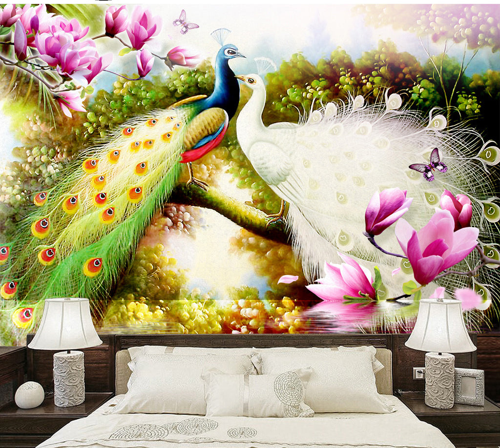 3D White Peacock WG374 Wall Murals