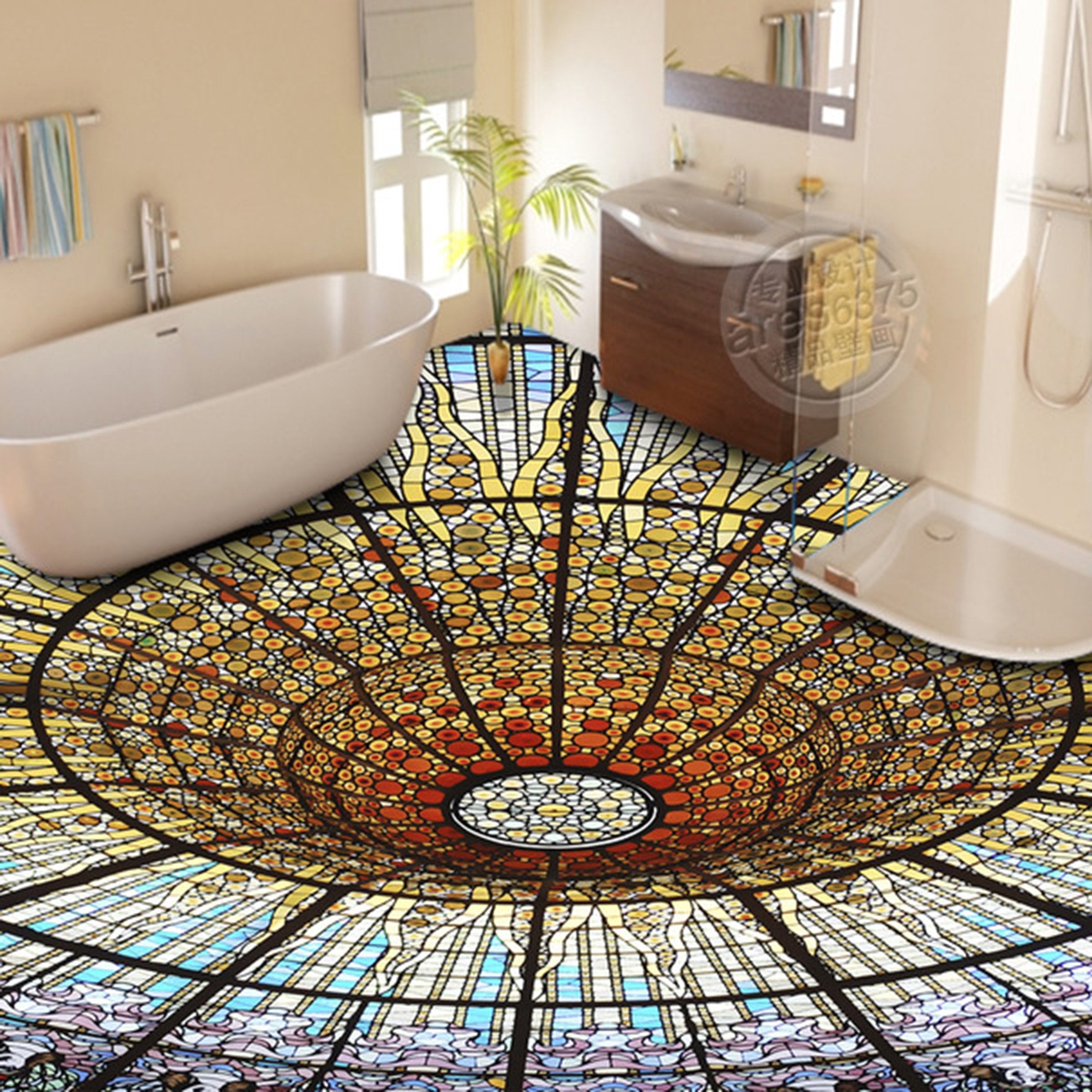 3D Black Round WG156 Floor Mural Wallpaper AJ Wallpaper 2 