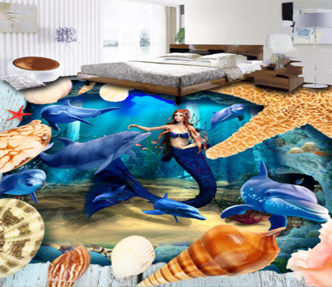 3D Blue Tail 041 Floor Mural Wallpaper AJ Wallpaper 2 