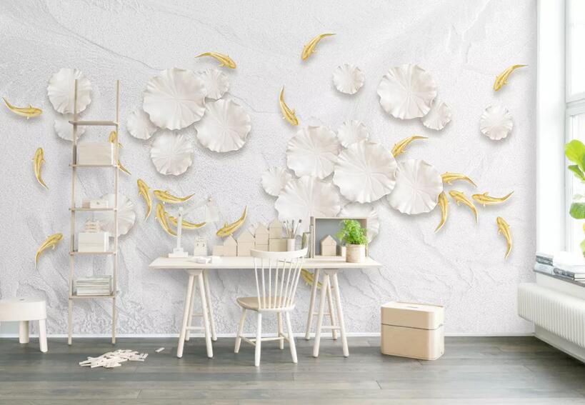 3D Goldfish Lotus Leaf 284 Wall Murals Wallpaper AJ Wallpaper 2 
