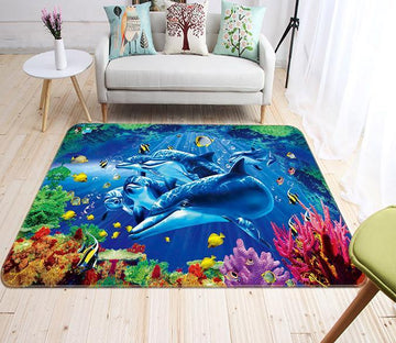 3D Dolphin Coral 388 Non Slip Rug Mat Mat AJ Creativity Home 