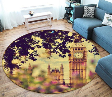 3D Clock Tower 166 Round Non Slip Rug Mat Mat AJ Creativity Home 