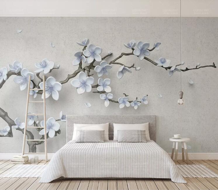 3D Blue Flowers WC230 Wall Murals