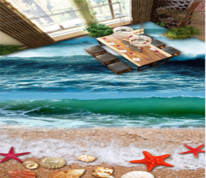 3D Waves 037 Floor Mural Wallpaper AJ Wallpaper 2 