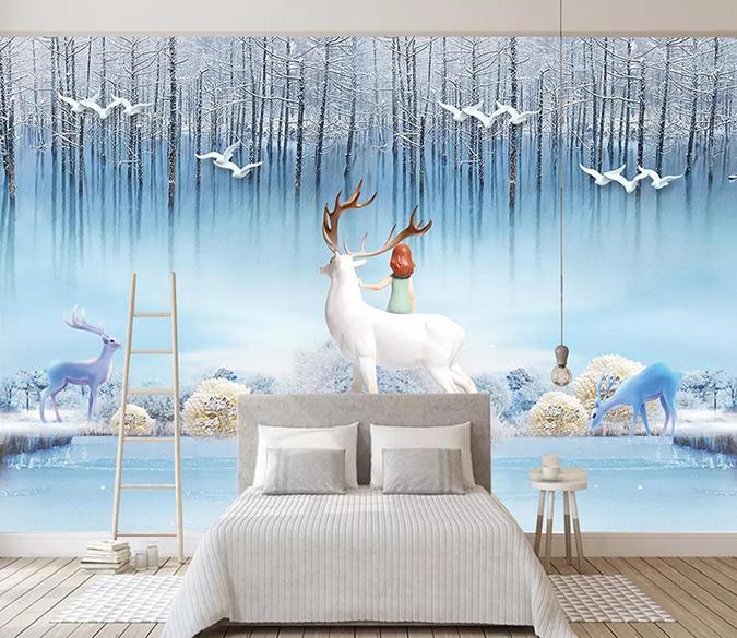 3D White Deer Bird 255 Wallpaper AJ Wallpaper 