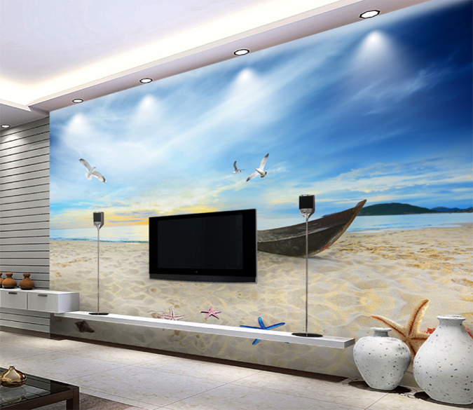 3D Beach Boat 343 Wallpaper AJ Wallpaper 