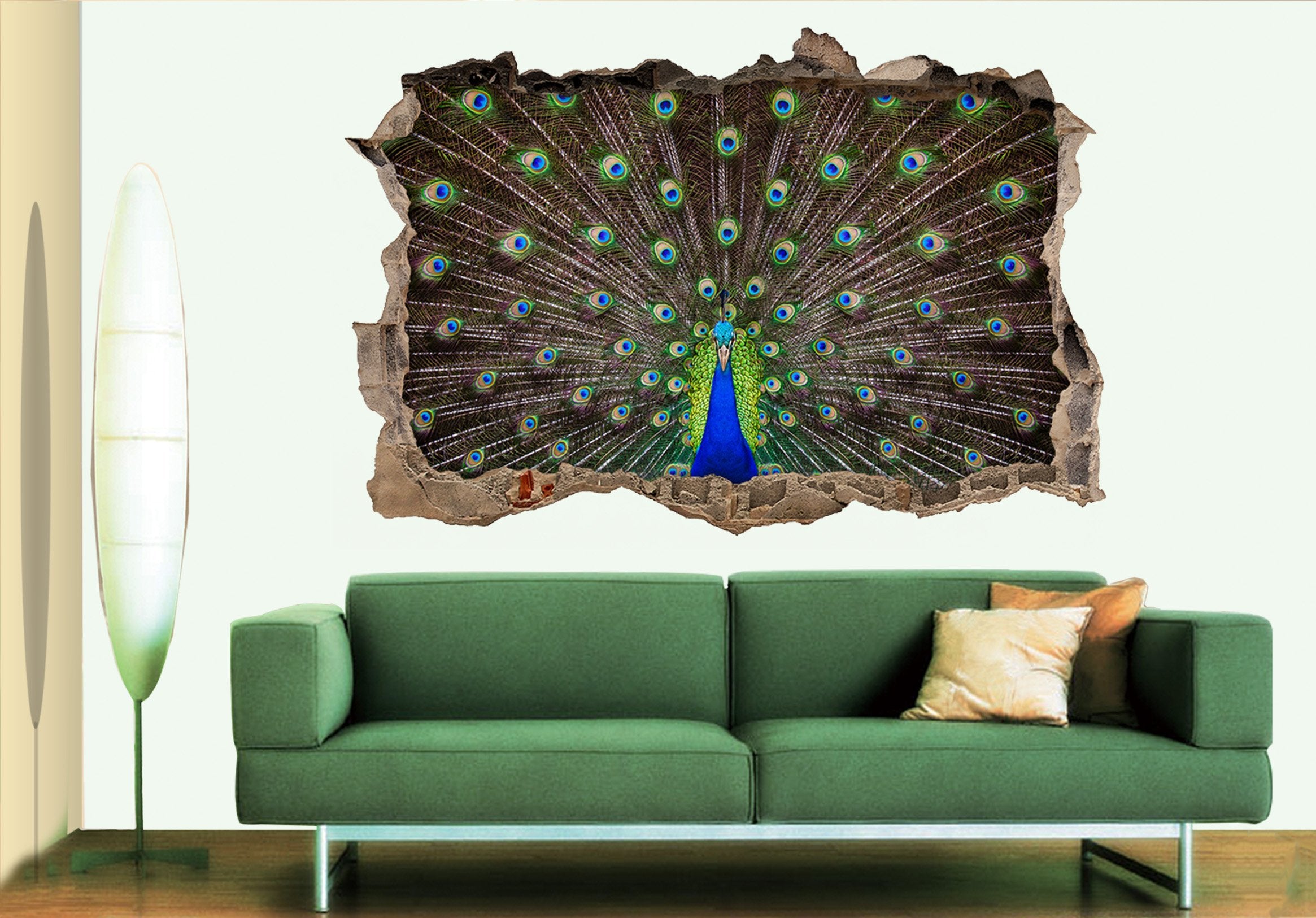3D Opening Tail Peacock 174 Broken Wall Murals Wallpaper AJ Wallpaper 