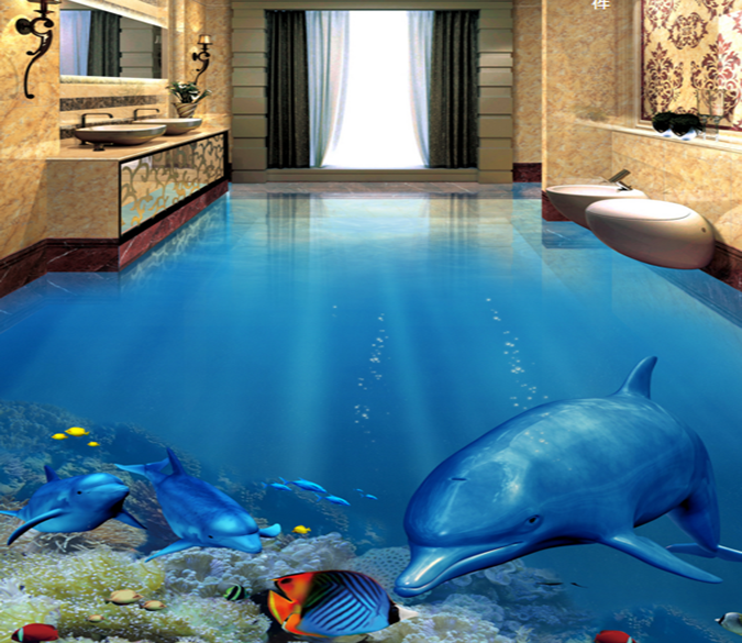 3D Sea Stone Dolphin 017 Floor Mural Wallpaper AJ Wallpaper 2 