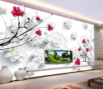 3D Small Red Flowery 312 Wallpaper AJ Wallpaper 