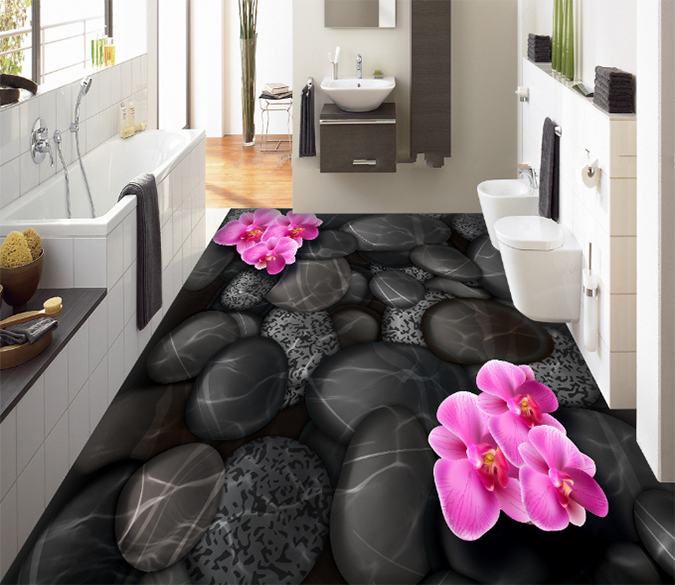 3D Black Stone 128 Floor Mural Wallpaper AJ Wallpaper 2 