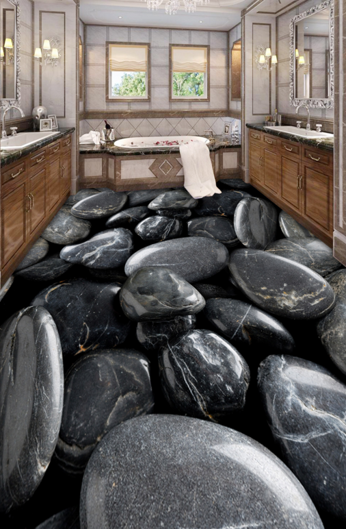 3D Black Pebbles Floor Mural Wallpaper AJ Wallpaper 2 