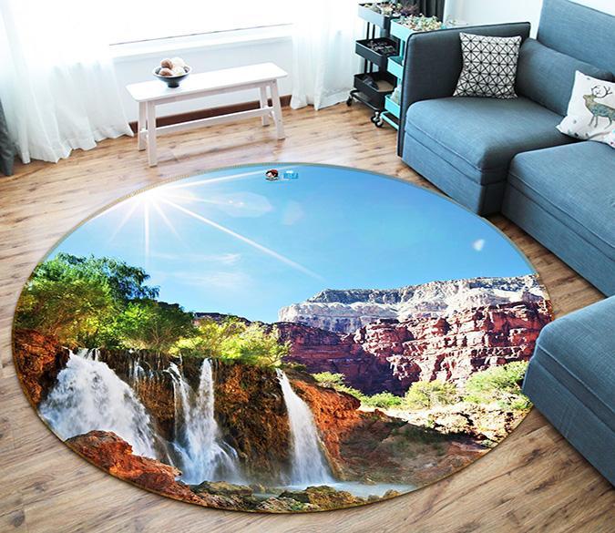 3D Cliff Waterfall 364 Round Non Slip Rug Mat Mat AJ Creativity Home 
