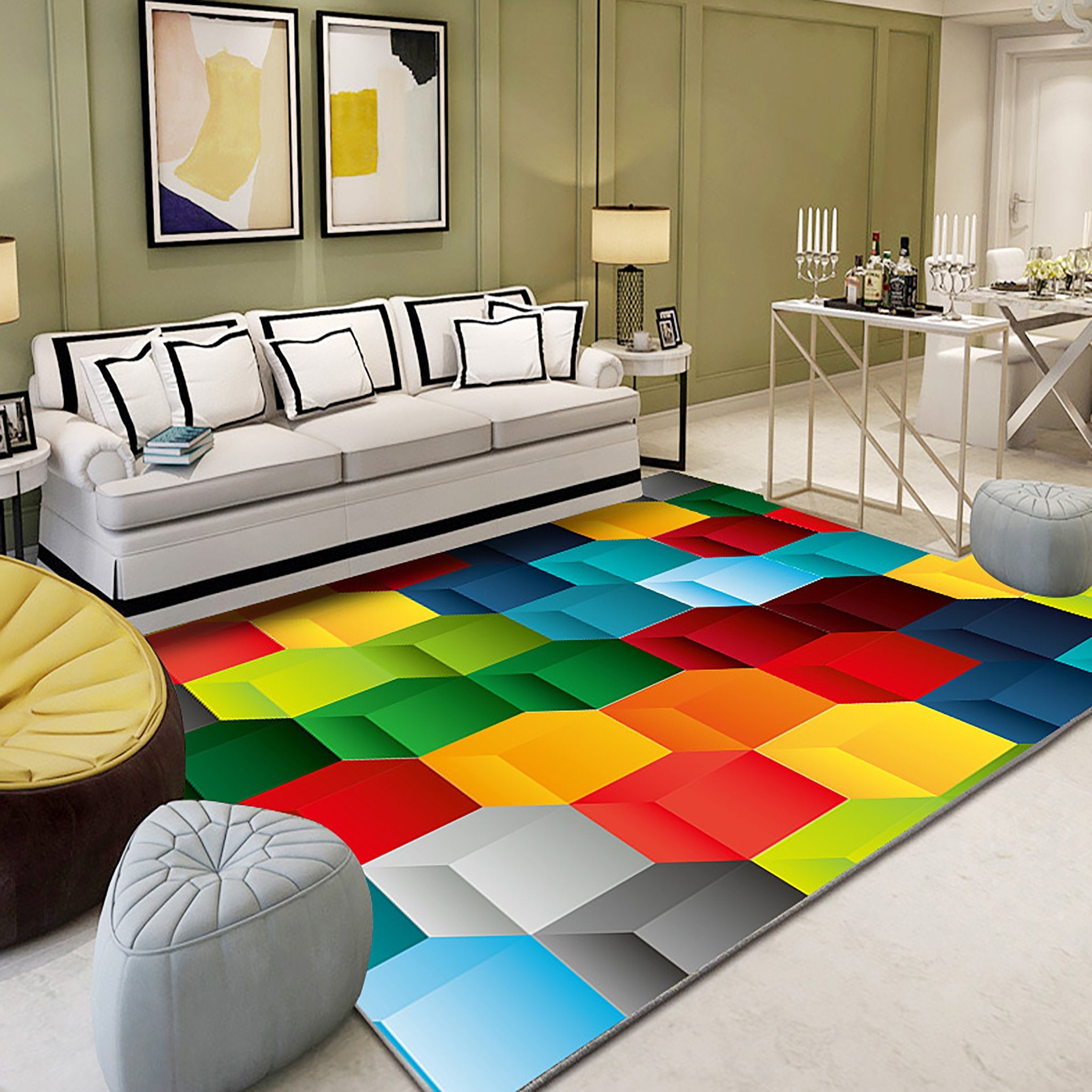 3D Color Geometry WG020 Non Slip Rug Mat Mat AJ Creativity Home 