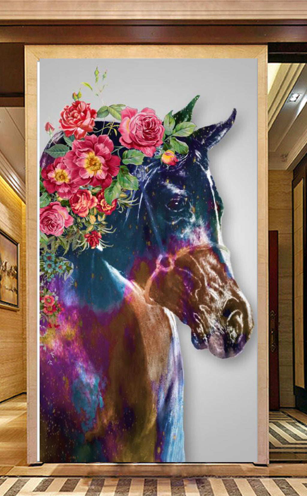3D Flower Horse WG022 Wall Murals