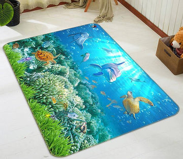 3D Seaweed Dolphin 580 Non Slip Rug Mat Mat AJ Creativity Home 