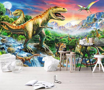 3D Dinosaur Mountain Waterfall 244 Wallpaper AJ Wallpaper 