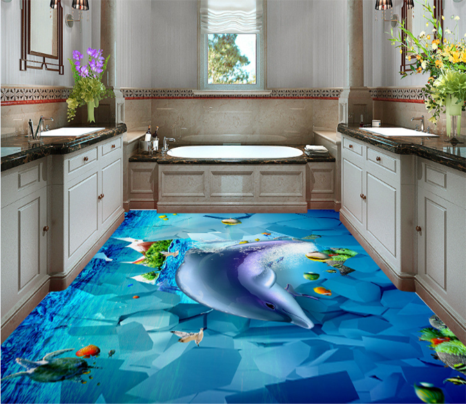 3D Dolphins Crossing 118 Floor Mural Wallpaper AJ Wallpaper 2 