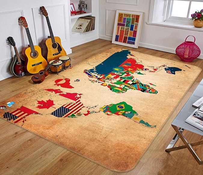 3D Nostalgic Map 637 Non Slip Rug Mat Mat AJ Creativity Home 