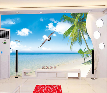 3D Seagull Coconut 307 Wallpaper AJ Wallpaper 