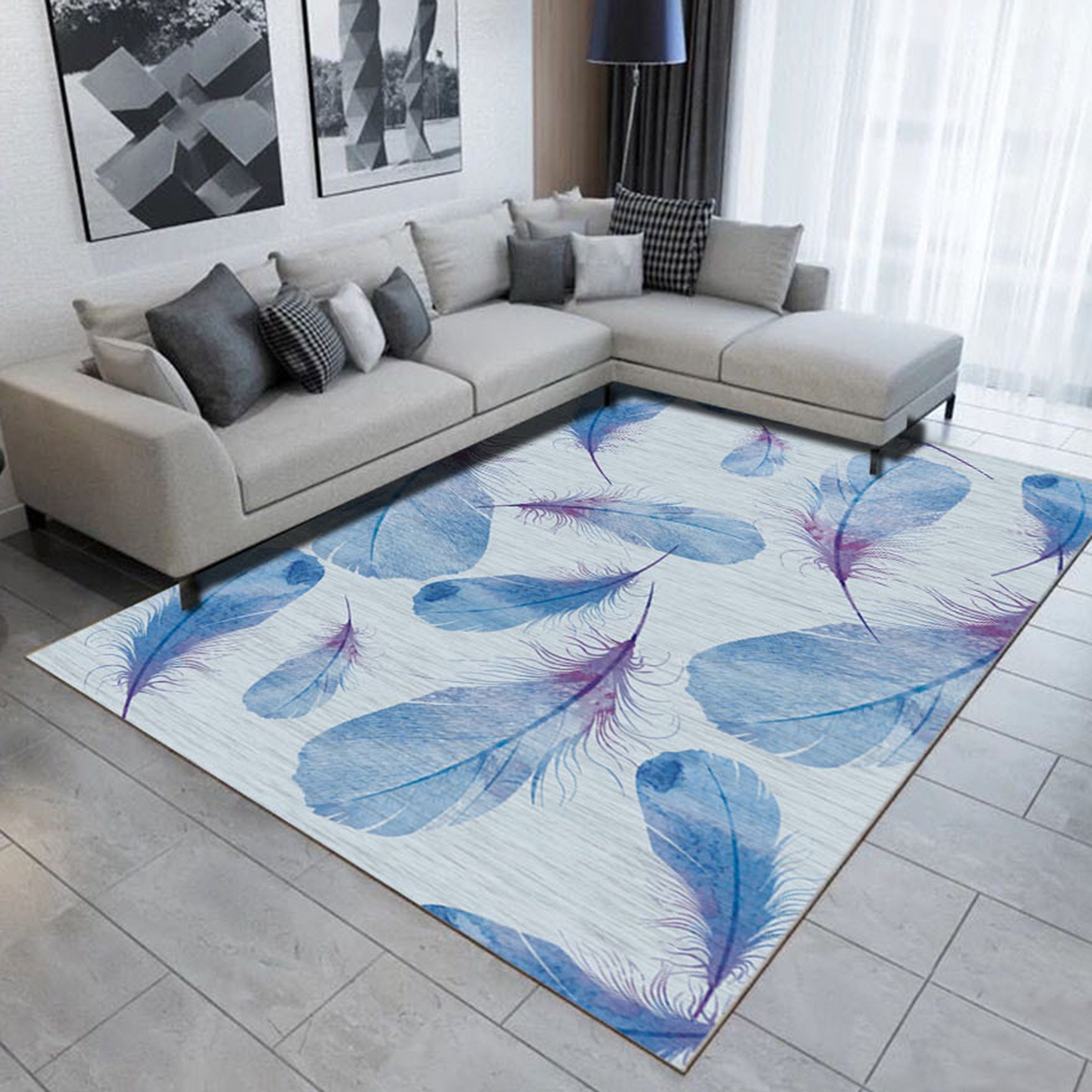 3D Blue Feather WG501 Non Slip Rug Mat Mat AJ Creativity Home 