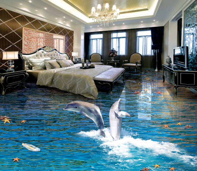 3D Dolphin Jumping 037 Floor Mural Wallpaper AJ Wallpaper 2 