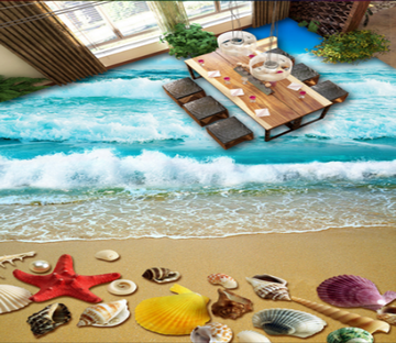 3D Waves Conch 381 Floor Mural Wallpaper AJ Wallpaper 2 