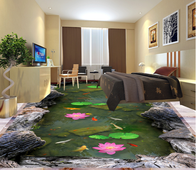 3D Lotus Pond 045 Floor Mural Wallpaper AJ Wallpaper 2 