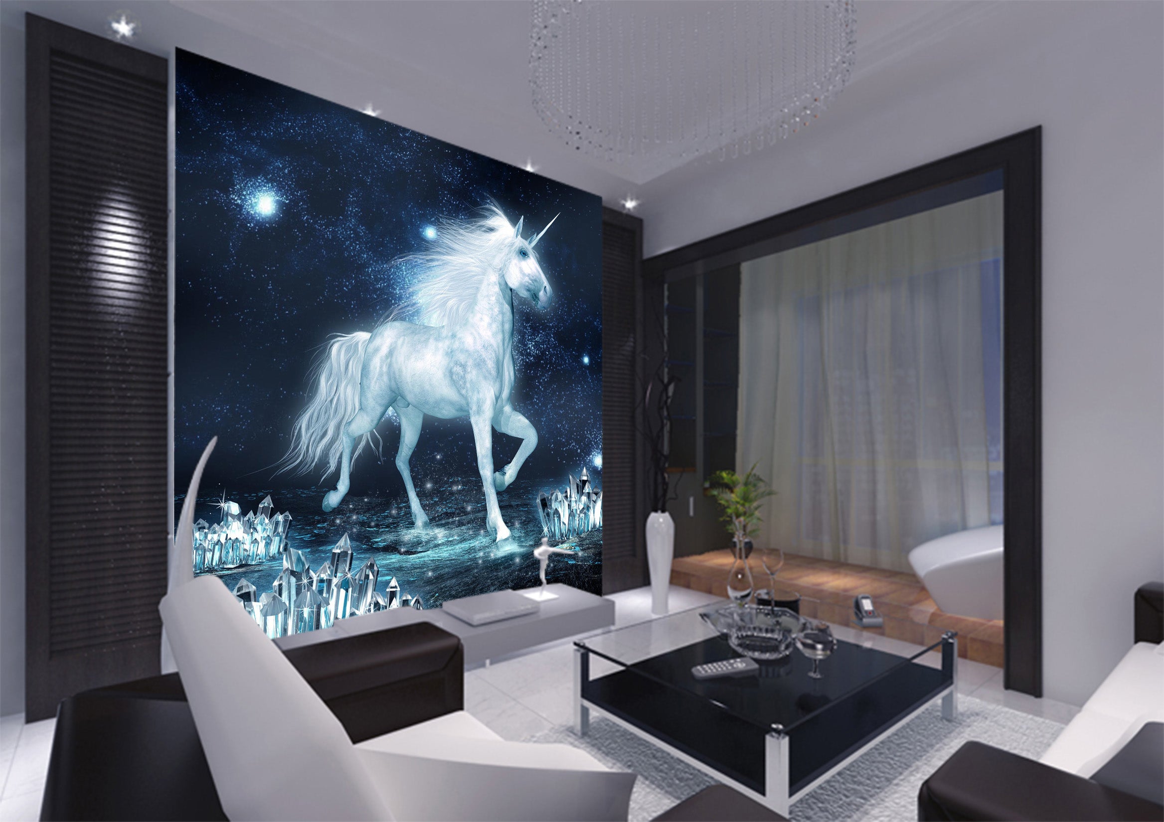 3D White Unicorn 1045 Wall Murals