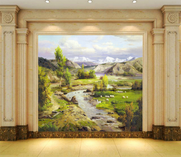 3D Grassland River 245 Wallpaper AJ Wallpaper 