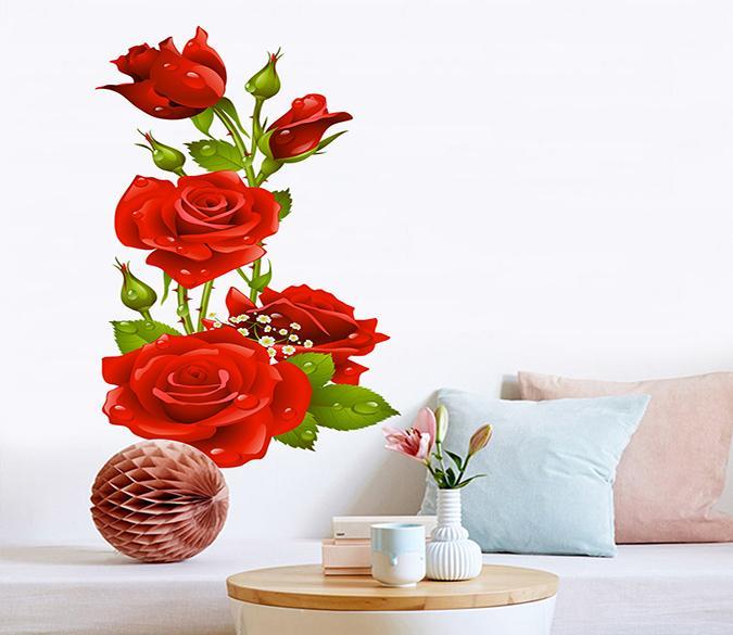 3D Red Rose Dew 031 Wall Stickers Wallpaper AJ Wallpaper 
