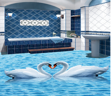 3D Swan Lovers 344 Floor Mural Wallpaper AJ Wallpaper 2 