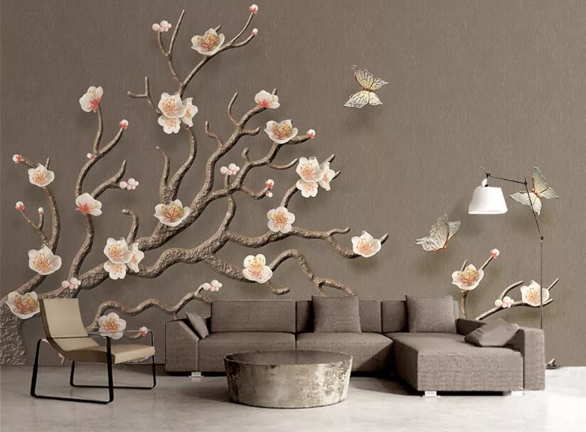 3D Flower Butterfly 350 Wall Murals Wallpaper AJ Wallpaper 2 