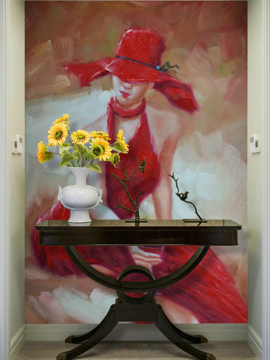 3D Woman Red Wine WG071 Wall Murals