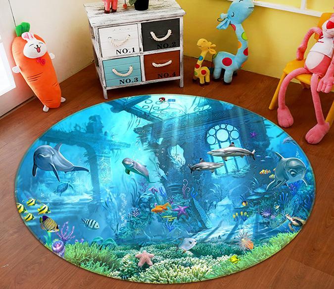 3D Dolphin Shipwreck 033 Round Non Slip Rug Mat Mat AJ Creativity Home 