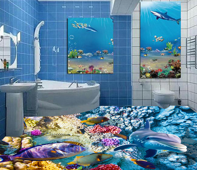 3D Smiling Dolphins 005 Floor Mural Wallpaper AJ Wallpaper 2 