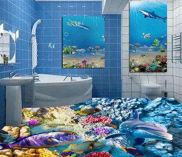 3D Smiling Dolphins 005 Floor Mural Wallpaper AJ Wallpaper 2 