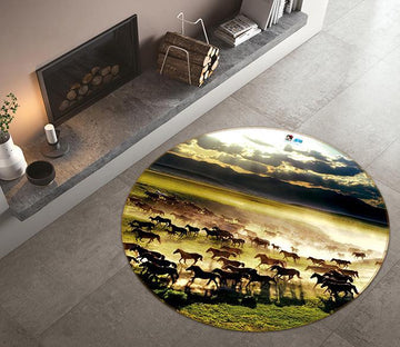 3D Horse Group 016 Round Non Slip Rug Mat Mat AJ Creativity Home 