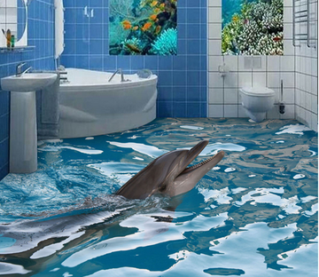 3D Dolphin Feeding 182 Floor Mural Wallpaper AJ Wallpaper 2 