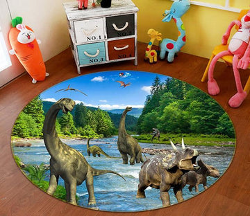 3D Dinosaur Forest 070 Round Non Slip Rug Mat Mat AJ Creativity Home 