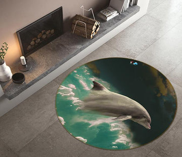 3D Dolphin Jump 140 Round Non Slip Rug Mat Mat AJ Creativity Home 