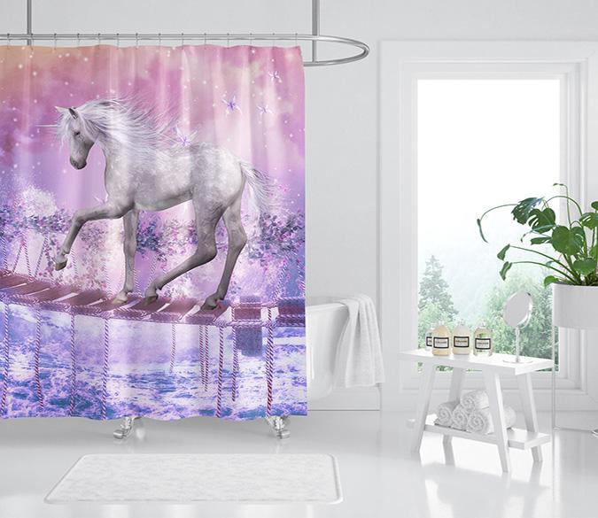 3D Unicorn Crossing Bridge 136 Shower Curtain 3D Shower Curtain AJ Creativity Home 